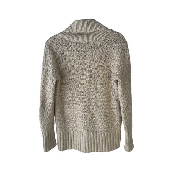 Eddie Bauer Small Lambs Wool Knit Button Up Fisherman Knit Cardigan Sweater Twee - Picture 4 of 8